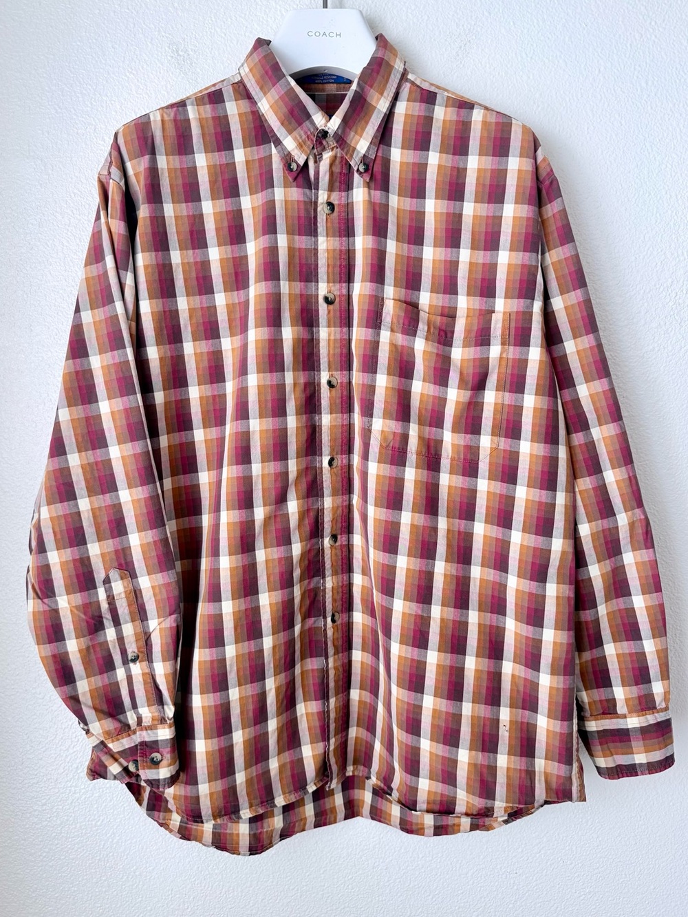 Pendleton Broadway Cloth Plaid Button Down Shirt Large Rust Orange Brown Cotton